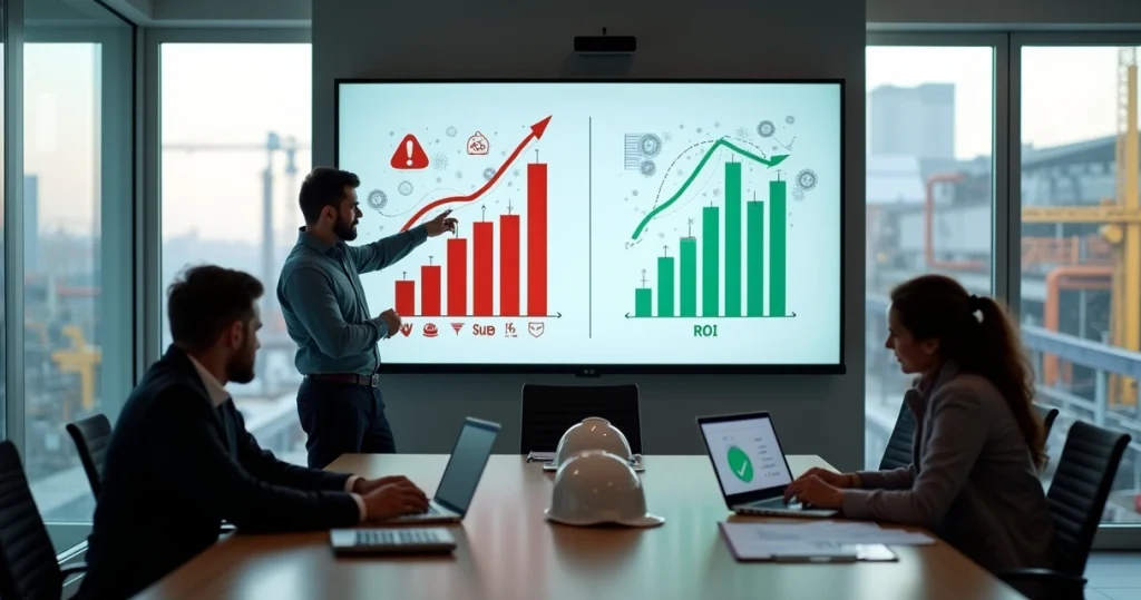 Gestor observa comparação visual entre custos antigos e investimento em segurança moderna