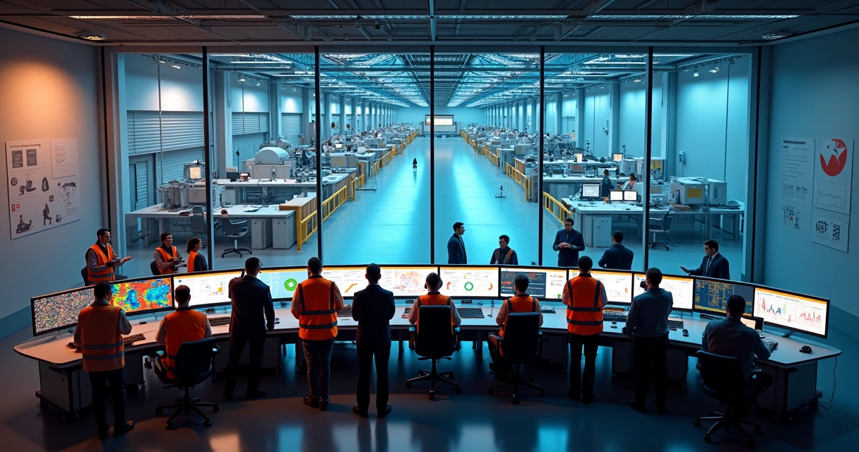 Sala de controle acompanhando segurança e riscos em planta industrial
